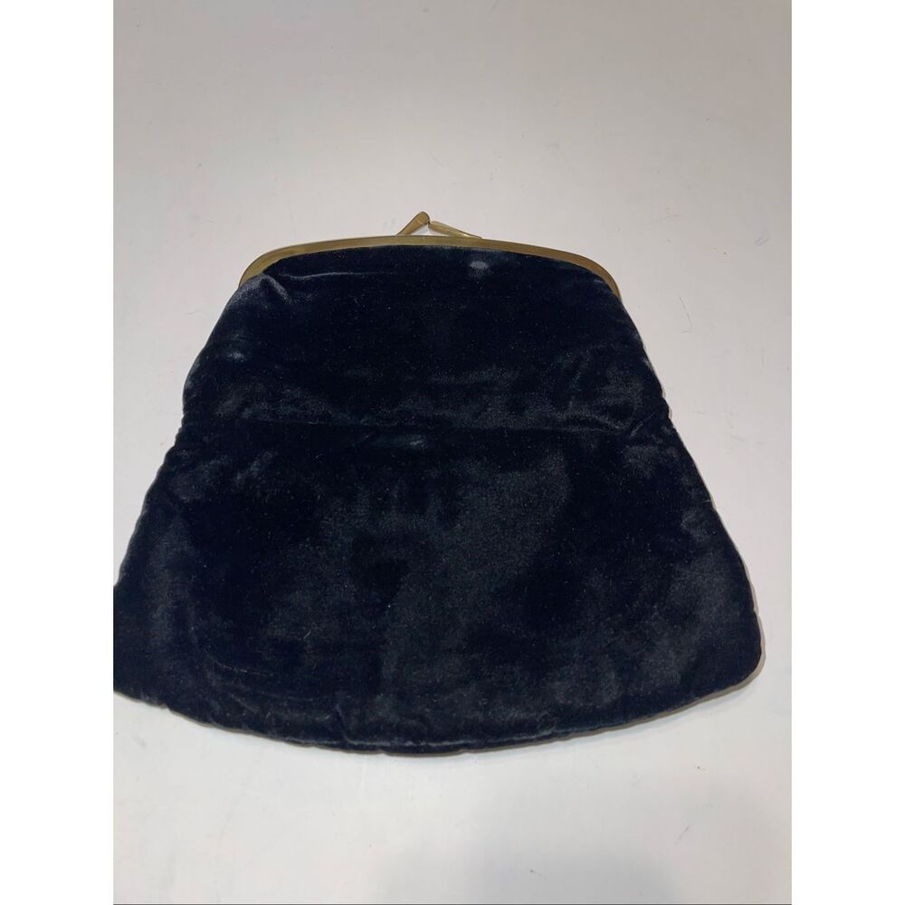 Vintage‎ Velvet Clutch Womens’s Black Eveningwear Purse with Kissing Clasp